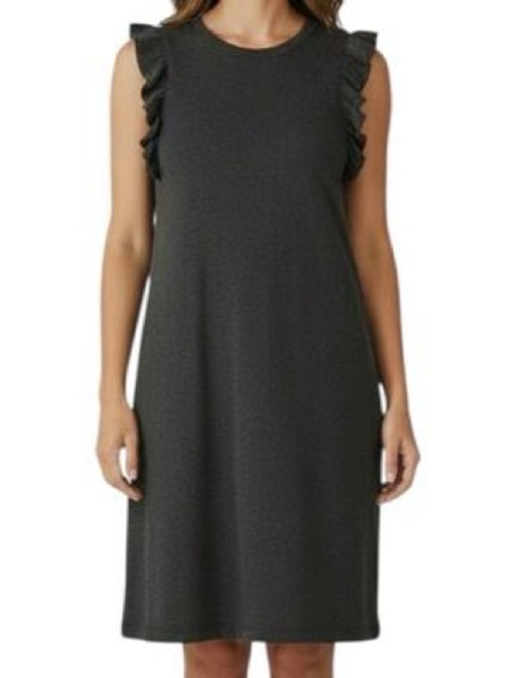 Universal Thread Washed Charcoal Ruffle-Trim Midi Shift Dress